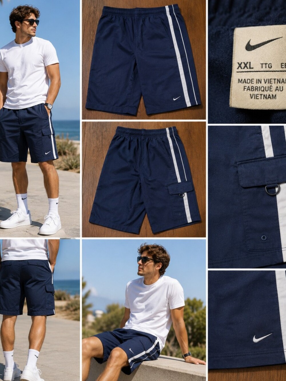 Nike Men's Navy Striped Athletic Shorts